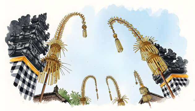 Nyepi Golden Watercolor Illustration on White Background