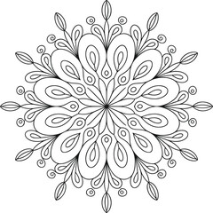Delicate floral mandala line art vector illustration, symmetrical ornamental circle pattern, elegant decorative botanical design