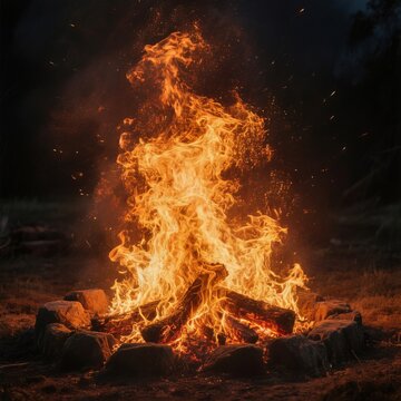 A wide communal flame that crackles with vigorous energy Its roa