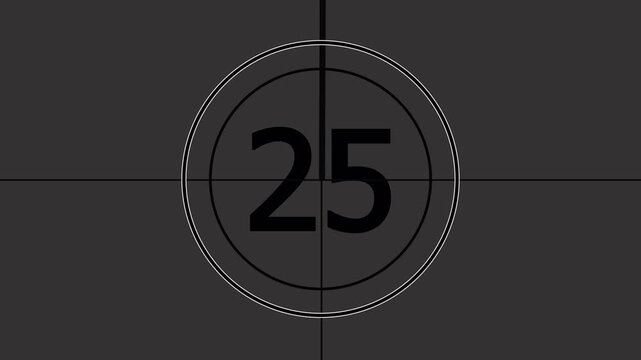 Classic cinema film leader countdown number, thirty second movie vintage production timer start