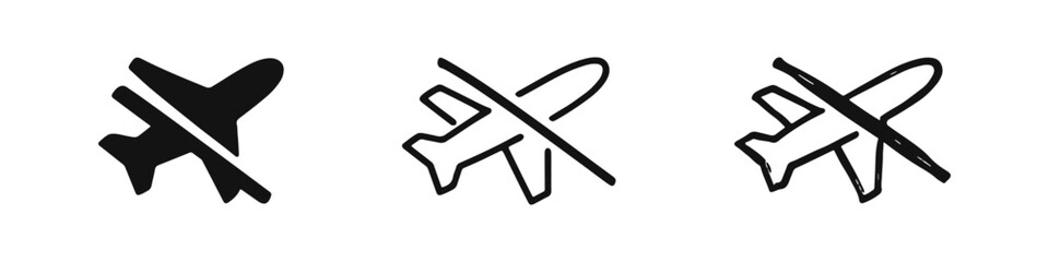 Obraz premium Hand-drawn Airplane Mode Icon Set - No Flying Symbol in Solid, Outline, and Doodle Styles