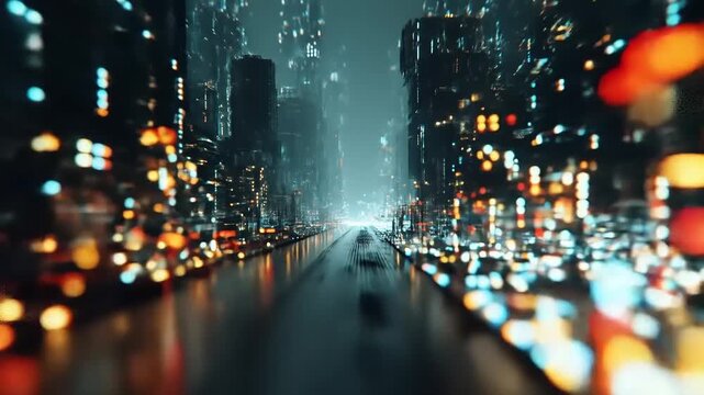 Mysterious metropolis corridor under a dark sky unfolds the narrative of urban exploration and nocturnal dynamism