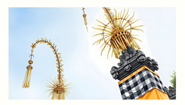 Nyepi Gold Watercolor Illustration on White Background