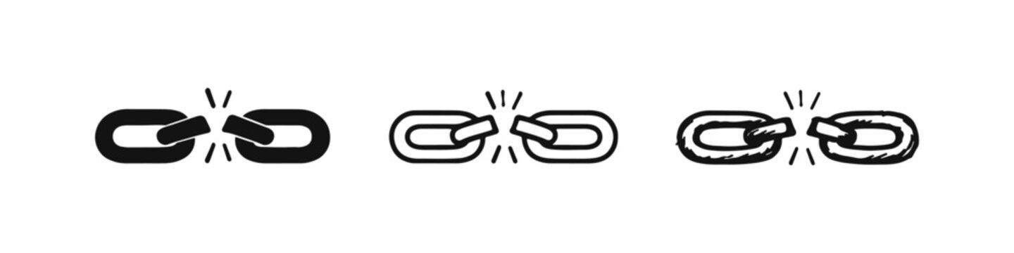 Detached chain link icon set representing a severed connection or error.