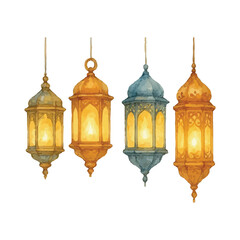 Obraz premium watercolor Islamic lantern lamp