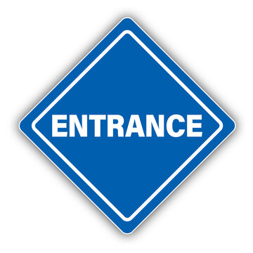 Blue diamond entrance sign illustration with transparent background for road direction indication.
