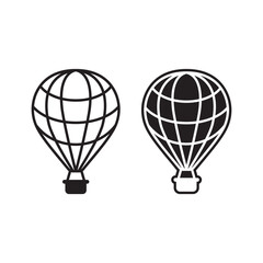 Naklejka premium Creative Hot Air Balloon Globe Outline Silhouette Vector Set – Modern Travel Line Icon Illustration Isolated on White Background