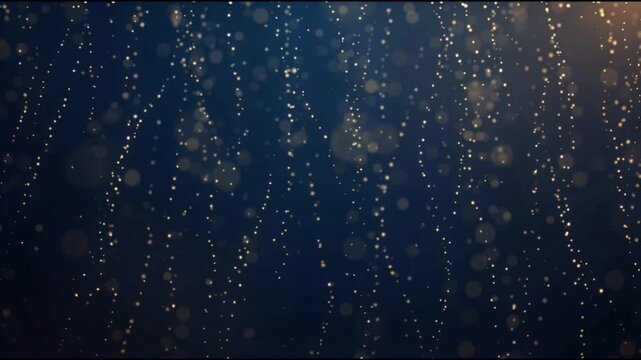 Gold particle background with tiny golden dust arranged in soft vertical streams drifting gently through deep navy blue space creating calm depth subtle parallax and cinematic motion
