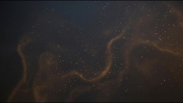 Gold particle background with warm golden dust drifting along gentle diagonal currents in dark navy brown cinematic space creating calm depth subtle parallax and luxury motion