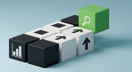 3d puzzle pieces with arrows and symbols