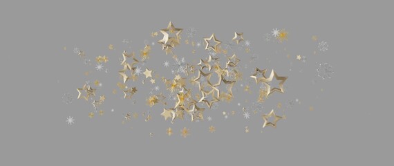Festive image of gold stars and snowflakes, perfect for holiday and winter themes. Suitable for cel