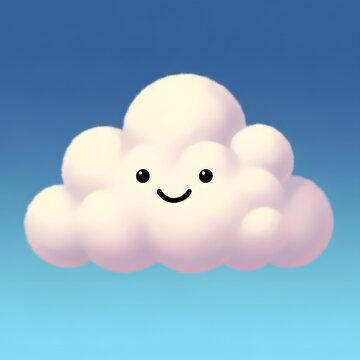 A cheerful cartoon cloud with a smiley face on a blue gradient background