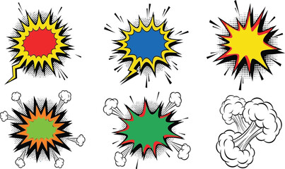 Collection of six comic book style explosion graphics © MST