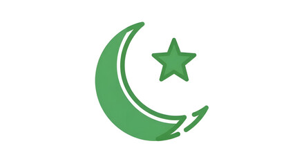 Obraz premium Green Crescent Moon and Star Symbol.