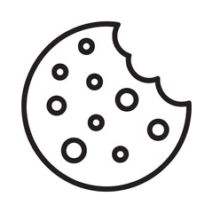 Simple black and white line drawing of a cookie with a bite taken out