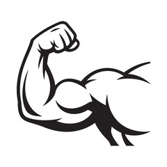 Strong muscular arm illustration in black and white depicting physical power
