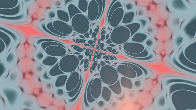 Vibrant abstract design featuring a symmetrical pattern of teal and pink shapes with a soft focus effect.