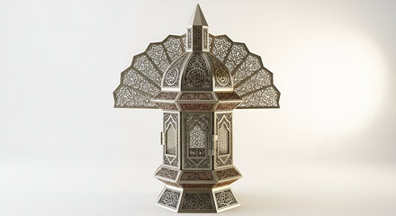 Obraz premium Ornate stone archway with intricate carvings stands majestically in a serene environment viewed from the front