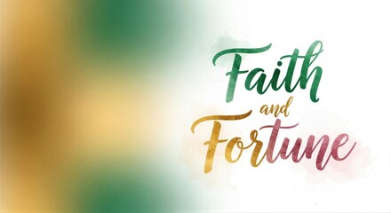 Obraz premium Faith and Fortune watercolor lettering on a bokeh background. Saint Patricks Day holiday concept with vibrant typography.