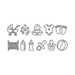 Baby related icons stroller crib bottle and other newborn essentials