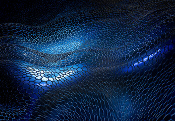 3D rendering of nanocarbon surface structure with futuristic blue abstract texture