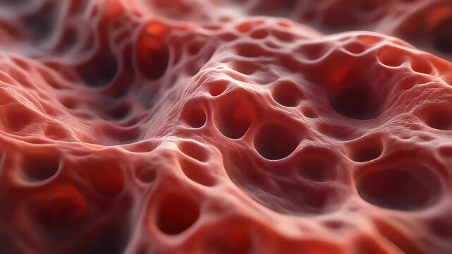 Close-up view of porous organic tissue, appearing as a network of interconnected hollows and structures, suggesting a biological or microscopic phenomenon