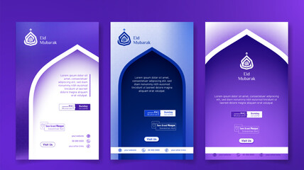 Social media post template for eid mubarak in neon purple background with mosque arch design © Labib_Retro