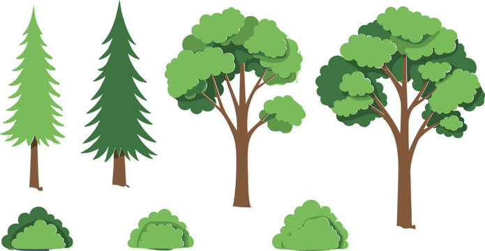 vCute cartoon tree vector set forest jungle coconut deciduous flattree; trees; forest; jungle; coconut; palm; deciduous; meadow; garden; nature; park; plant; plants; foliage; greenery; leaf;