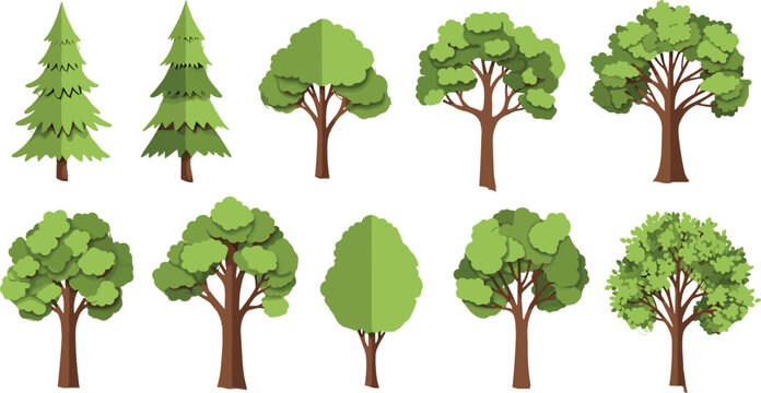 vCute cartoon tree vector set forest jungle coconut deciduous flattree; trees; forest; jungle; coconut; palm; deciduous; meadow; garden; nature; park; plant; plants; foliage; greenery;