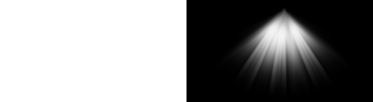 PNG image of&nbsp;A bright, white conical spotlight beam radiates sharply downwards creating dramatic volumetric lighting effects on transparent background