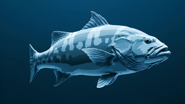 Dynamic vector illustration of a powerful marine fish swimming gracefully in its deep blue aquatic habitat, showcasing the intricate details of a magnificent sea creature