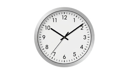 Modern wall clock showing 10 minutes to 2 in sleek silver frame