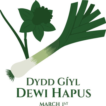 Dydd g yl dewi hapus logo with leek and daffodil
