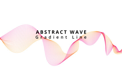 Dynamic flowing abstract wave graphic illustration created using thin lines displaying a vibrant gradient transition against a white background