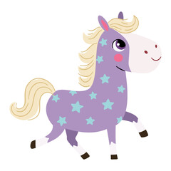 Cute children's illustration, cute gray horse with blue stars. Flat vector illustration . Vector illustration