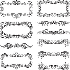 Vintage Black and White Floral Frame and Divider Elements Set