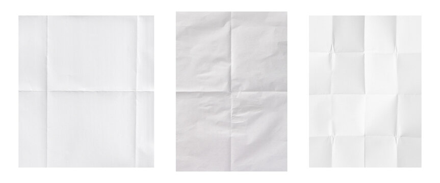 Set of blank fold white paper isolated,Crumpled wrinkled Paper Poster Photo Effect Mockup,Crumpled Paper texture overlay effec,white crumpled paper Png