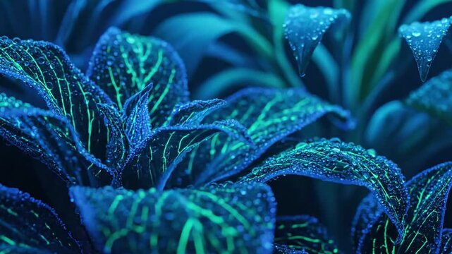 Luminous Plant Outlines Delicate organic plant shapes rendered with bright, glowing geometric lines and subtle inner light, set against a dark or softly lit background.