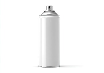 A plain white aerosol spray can with a metallic top, isolated against a white background