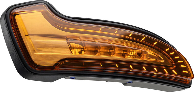 Amber lens side mirror turn signal with built-in LED.