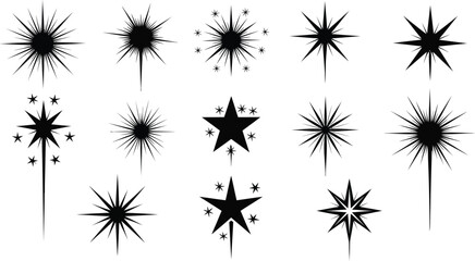 Geometric sparkle vector icons set with magic wands and shining stars © Charutha