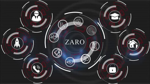 ZARO Business Technology Network Concept with Icons and Graph Background ZARO