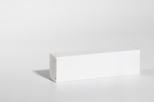 Mockup of a long white box of parapharmacy product
