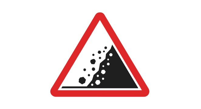 Warning sign for falling rocks or landslides on roads and highways.