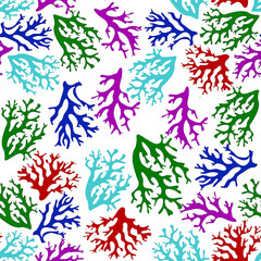 Fototapeta premium A seamless pattern featuring abstract colorful marine branch silhouettes dancing across a clean white minimalist background.