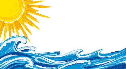 Obraz premium Bright sunny day with ocean waves crashing under clear sky