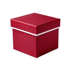 Square red gift box with lid transparent background