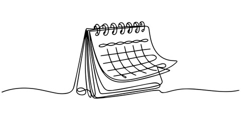 Loose-leaf calendar in one continuous line vector illustration, Loose-leaf calendar continuous line drawing. One line art of calendar, memorable date, countdown, holiday, weekday and weekend. Eps 10.  © line pro