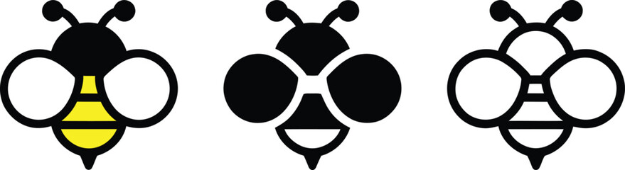 Obraz premium Three stylized bee icons in different design stages