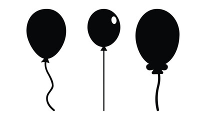 Black balloon silhouette vector collection isolated on white background. Set of celebration party balloons icon for birthday, anniversary, and event decoration. © MDSOHEL